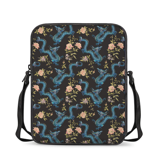 Chinese Dragon And Flower Pattern Print Rectangular Crossbody Bag