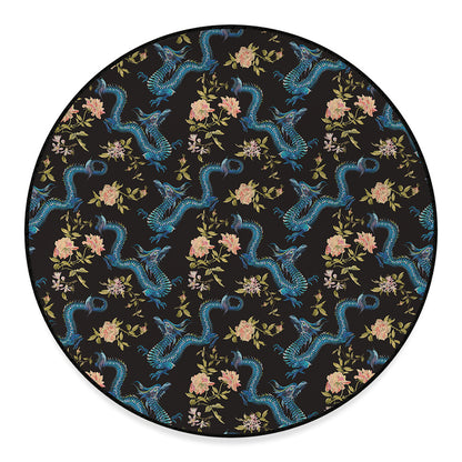 Chinese Dragon And Flower Pattern Print Round Floor Mat