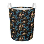 Chinese Dragon And Flower Pattern Print Round Laundry Basket