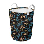 Chinese Dragon And Flower Pattern Print Round Laundry Basket