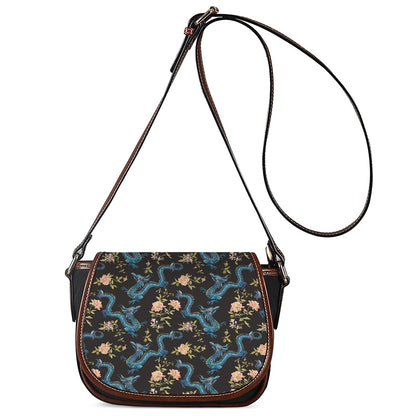 Chinese Dragon And Flower Pattern Print Saddle Bag