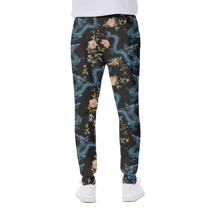Chinese Dragon And Flower Pattern Print Scuba Joggers
