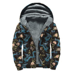Chinese Dragon And Flower Pattern Print Sherpa Lined Zip Up Hoodie