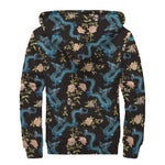 Chinese Dragon And Flower Pattern Print Sherpa Lined Zip Up Hoodie