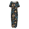 Chinese Dragon And Flower Pattern Print Short Sleeve Long Nightdress