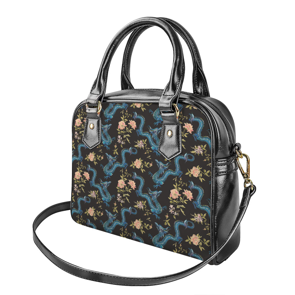 Chinese Dragon And Flower Pattern Print Shoulder Handbag