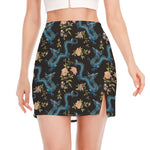 Chinese Dragon And Flower Pattern Print Side Slit Mini Skirt
