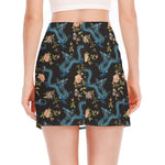 Chinese Dragon And Flower Pattern Print Side Slit Mini Skirt