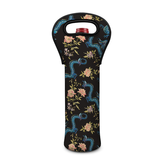 Chinese Dragon And Flower Pattern Print Single Neoprene Wine Tote