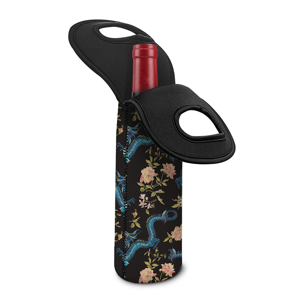 Chinese Dragon And Flower Pattern Print Single Neoprene Wine Tote