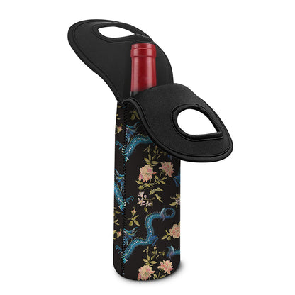 Chinese Dragon And Flower Pattern Print Single Neoprene Wine Tote