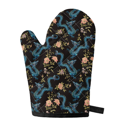 Chinese Dragon And Flower Pattern Print Single Oven Mitt