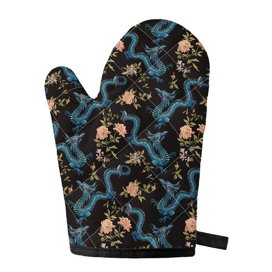 Chinese Dragon And Flower Pattern Print Single Oven Mitt