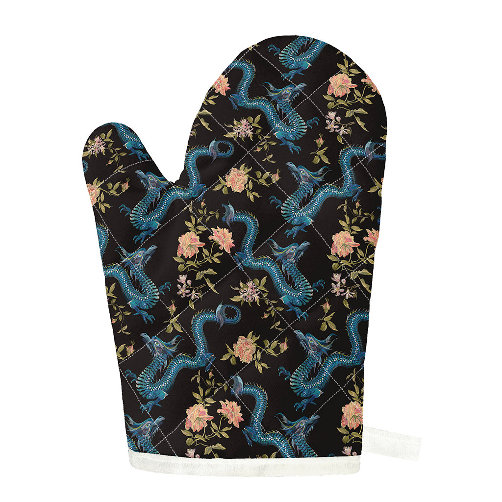 Chinese Dragon And Flower Pattern Print Single Oven Mitt