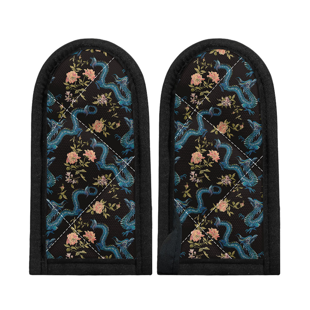 Chinese Dragon And Flower Pattern Print Skillet Handle Cover