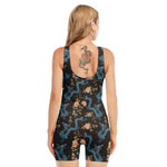 Chinese Dragon And Flower Pattern Print Sleeveless One Piece Swimsuit