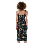 Chinese Dragon And Flower Pattern Print Slim Fit Midi Cami Dress