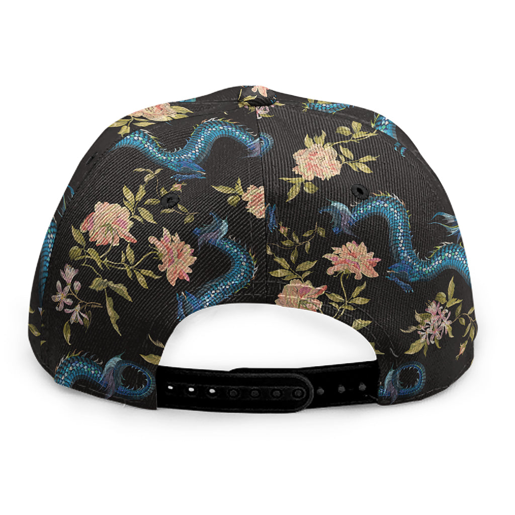Chinese Dragon And Flower Pattern Print Snapback Cap