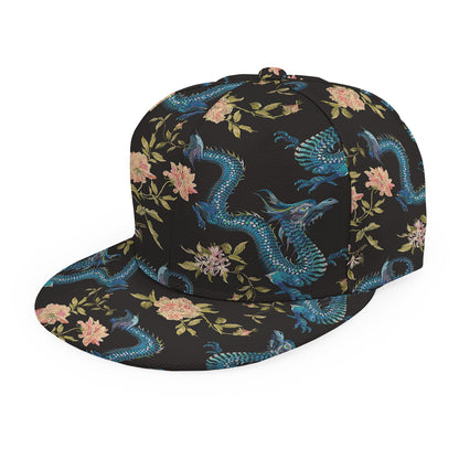 Chinese Dragon And Flower Pattern Print Snapback Cap