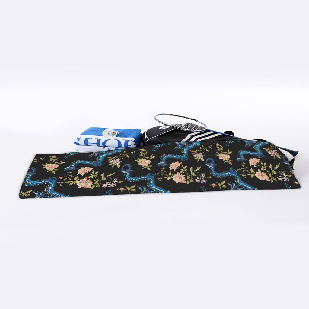 Chinese Dragon And Flower Pattern Print Sports Towel