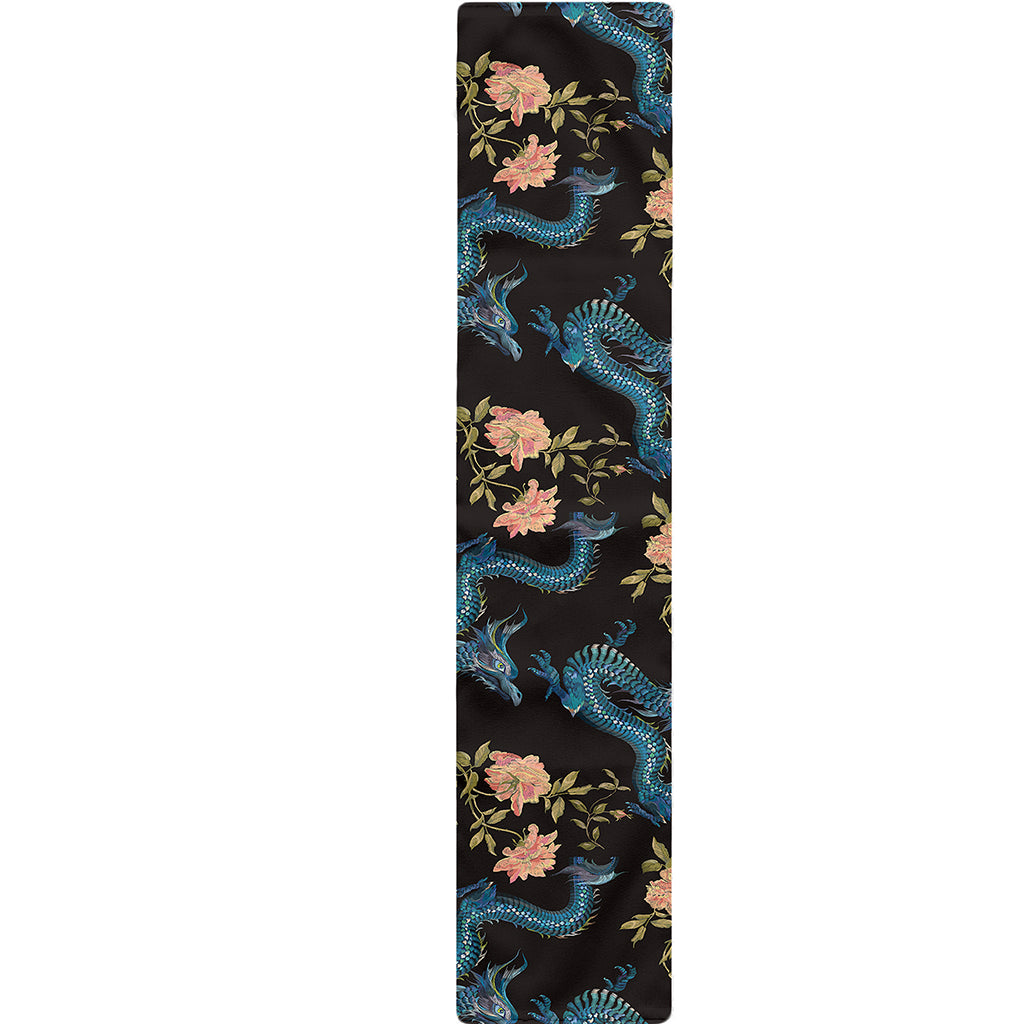 Chinese Dragon And Flower Pattern Print Table Runner