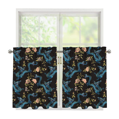 Chinese Dragon And Flower Pattern Print Tier Curtains