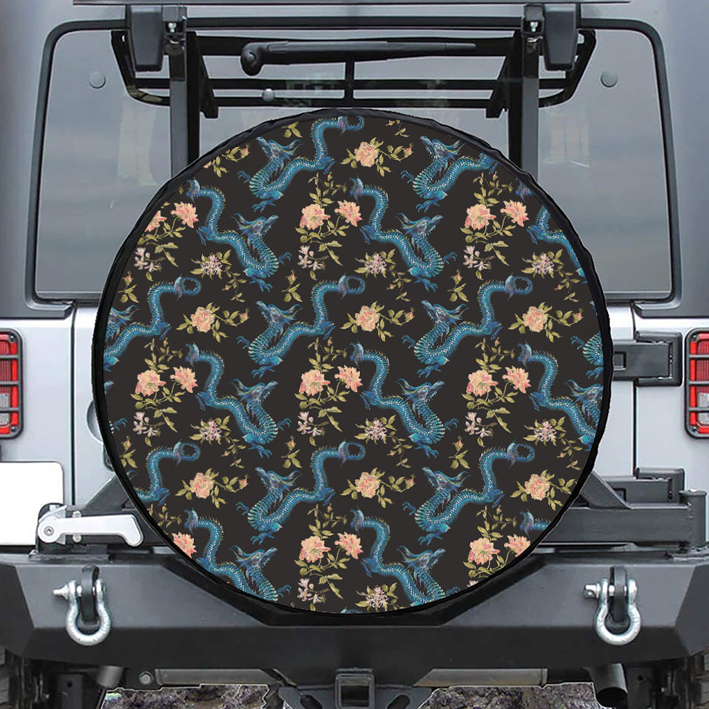 Chinese Dragon And Flower Pattern Print Tire Cover