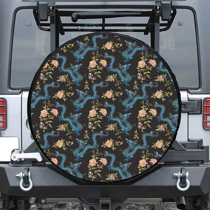 Chinese Dragon And Flower Pattern Print Tire Cover