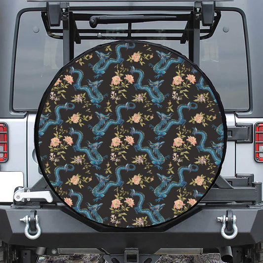 Chinese Dragon And Flower Pattern Print Tire Cover