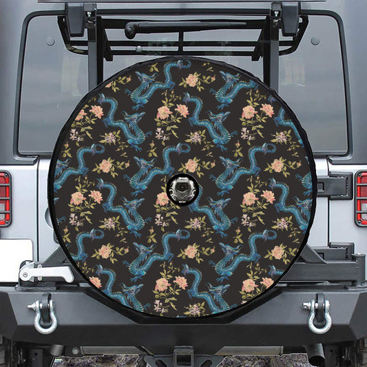 Chinese Dragon And Flower Pattern Print Tire Cover With Camera Hole
