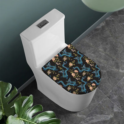 Chinese Dragon And Flower Pattern Print Toilet Lid Cover