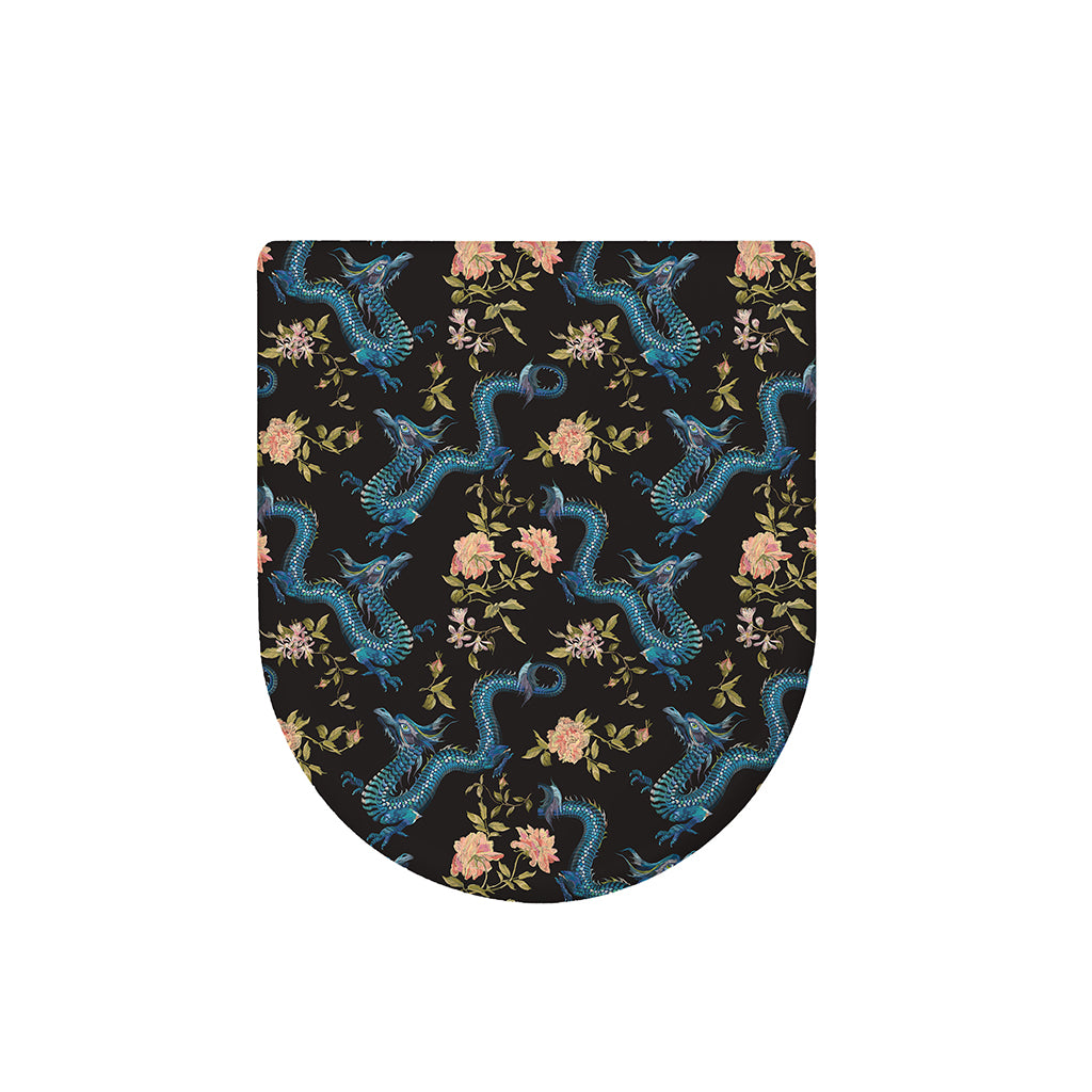 Chinese Dragon And Flower Pattern Print Toilet Lid Cover