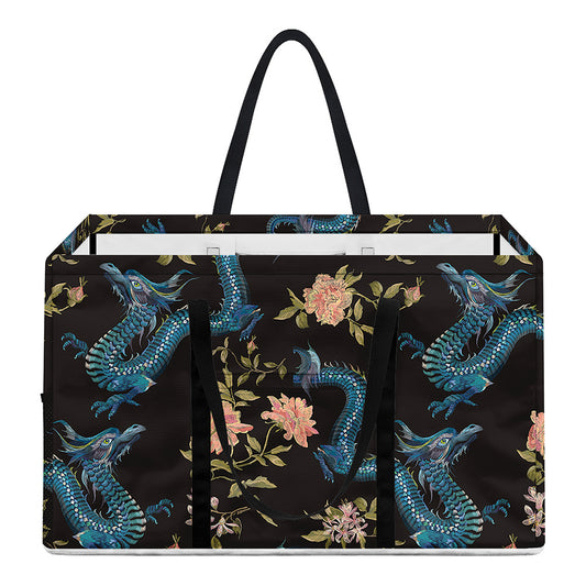 Chinese Dragon And Flower Pattern Print Utility Tote Bag