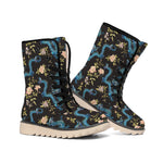 Chinese Dragon And Flower Pattern Print Winter Boots