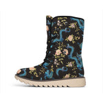Chinese Dragon And Flower Pattern Print Winter Boots