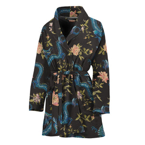 Chinese Dragon And Flower Pattern Print Women's Bathrobe