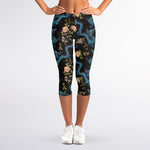 Chinese Dragon And Flower Pattern Print Women's Capri Leggings