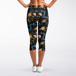Chinese Dragon And Flower Pattern Print Women's Capri Leggings