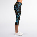 Chinese Dragon And Flower Pattern Print Women's Capri Leggings