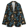 Chinese Dragon And Flower Pattern Print Women's Cotton Blazer