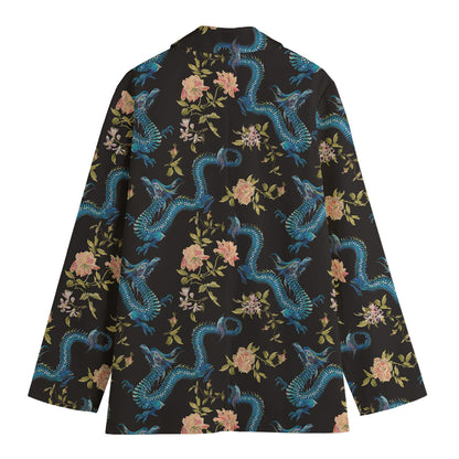 Chinese Dragon And Flower Pattern Print Women's Cotton Blazer