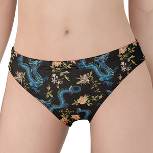 Chinese Dragon And Flower Pattern Print Women's Panties