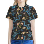 Chinese Dragon And Flower Pattern Print Women's Polo Shirt
