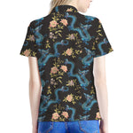 Chinese Dragon And Flower Pattern Print Women's Polo Shirt