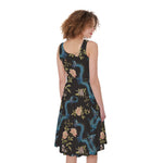 Chinese Dragon And Flower Pattern Print Women's Sleeveless Dress