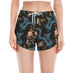 Chinese Dragon And Flower Pattern Print Women's Split Running Shorts