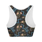 Chinese Dragon And Flower Pattern Print Women's Sports Bra