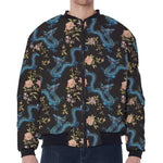 Chinese Dragon And Flower Pattern Print Zip Sleeve Bomber Jacket