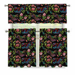 Chinese Dragon Flower Pattern Print 3 Piece Kitchen Curtains