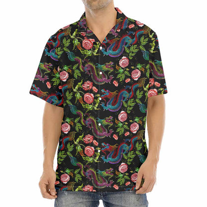 Chinese Dragon Flower Pattern Print Aloha Shirt